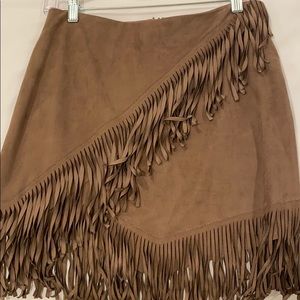 1. State brown suede skirt with fringe